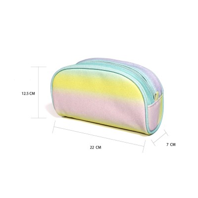 Stylish PU Female Ellipse Shinny Washing Tools Cosmetic Bag